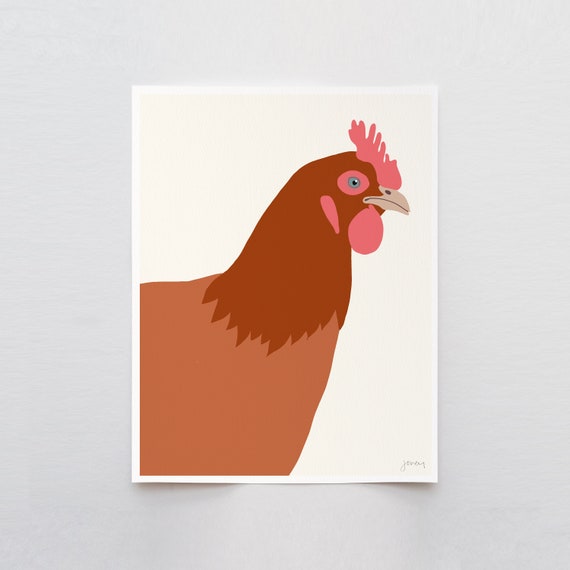 Rhode Island Red Chicken Art Print - Signed and Printed by Jorey Hurley - Framed or Unframed - 130109