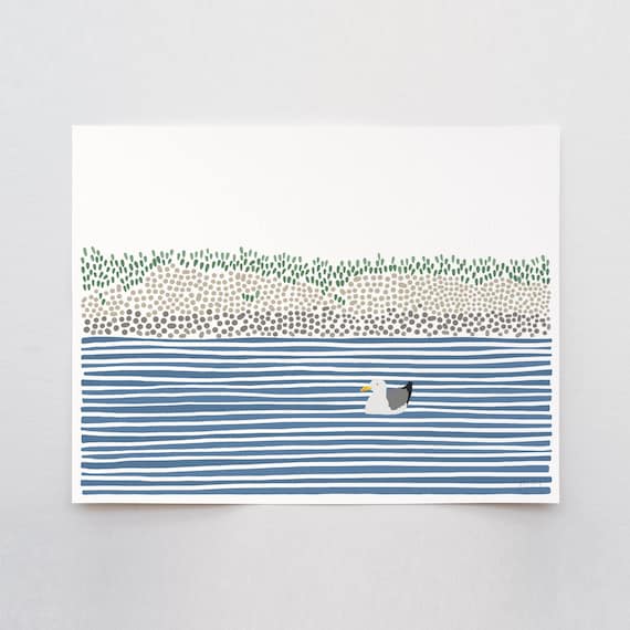 Seagull Waiting in Wetlands Art Print - Signed and Printed by Jorey Hurley - Unframed or Framed - 240825
