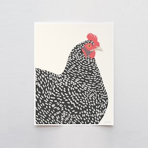 Plymouth Rock Chicken,  kitchen wall art, signed print by Jorey Hurley