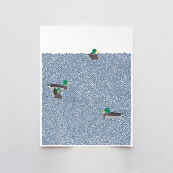 Mallards Swimming Art Print - Signed and Printed by Jorey Hurley - Unframed or Framed - 231001