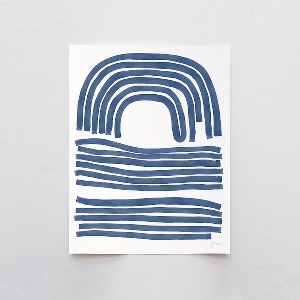 Navy Blue Stripes Abstract Art Print - Signed Jorey Hurley - 181007