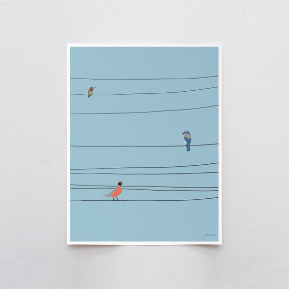 Birds on a Wire Art Print - Signed and Printed by Jorey Hurley - Unframed or Framed - 140218