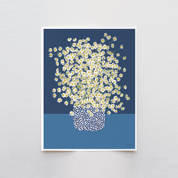Chamomile Flower Still Life Art Print - Signed and Printed by Jorey Hurley - Unframed or Framed - Botanical Home Decor - 230304