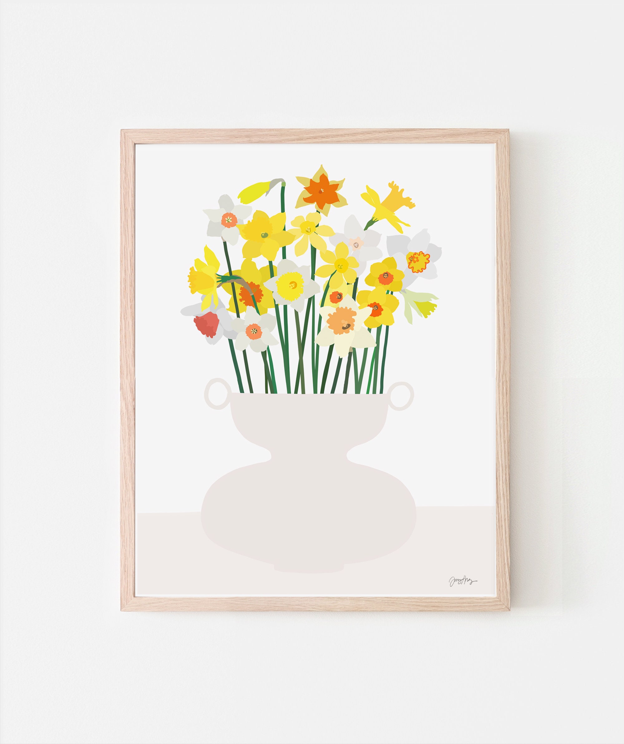 Floral Still Life with Daffodil Art Print. Daffodil Flower. Signed