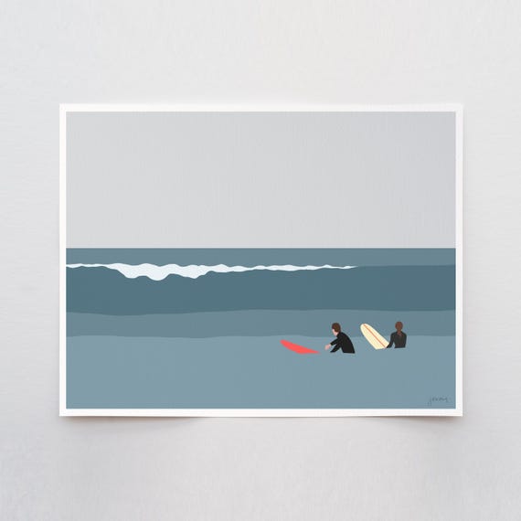 Surfers Waiting Art Print - Signed and Printed by Jorey Hurley - Unframed or Framed - 250206