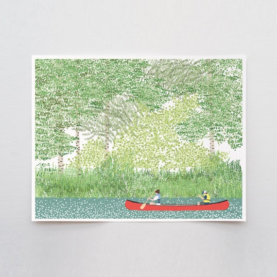 Canoeing Brother and Sister Art Print - Signed and Printed by Jorey Hurley - Unframed or Framed - 210708