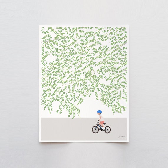 Boy Biking Art Print - Signed and Printed by Jorey Hurley - Unframed or Framed - 230520