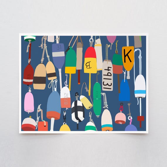 Lobster Buoys Landscape Art Print - Signed and Printed by Jorey Hurley - Unframed or Framed - 211111