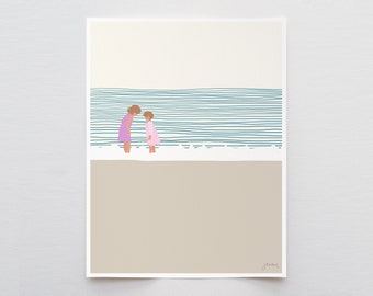Sisters on the Beach Art Print - Signed by Jorey Hurley - Coastal Decor  - 140619