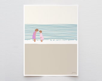 Sisters on the Beach Art Print - Signed and Printed by Jorey Hurley - Unframed or Framed - 140619