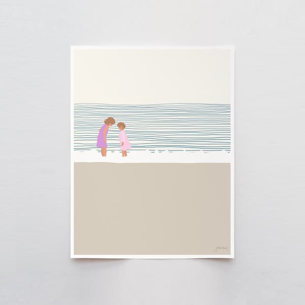 Sisters on the Beach Art Print - Signed by Jorey Hurley - Coastal Decor  - 140619