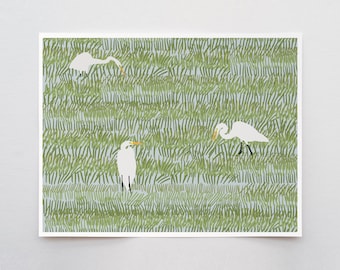 Great Egrets Art Print - Signed and Printed by Jorey Hurley - Unframed or Framed - 220402