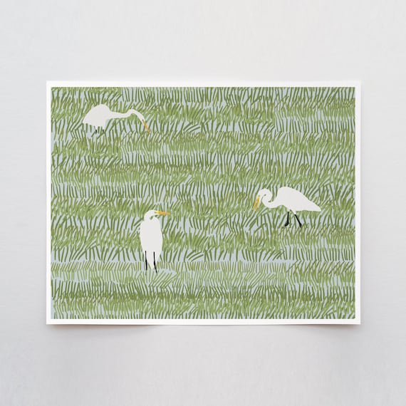 Great Egrets Art Print - Signed and Printed by Jorey Hurley - Unframed or Framed - 220402