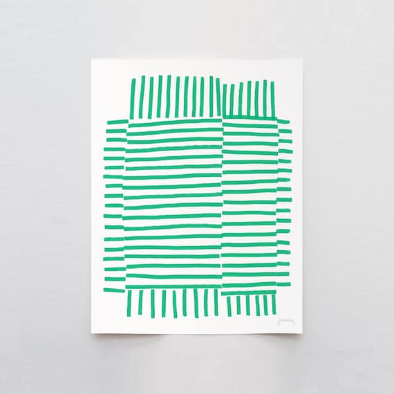 Green Striped Art Print - Signed and Printed by Jorey Hurley - Unframed or Framed - Abstract Wall Art - 181113