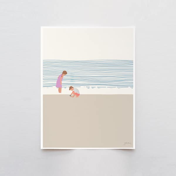 Sister and Little Brother on the Beach Art Print - Signed by Jorey Hurley - 140619