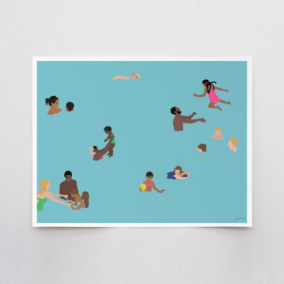 Family Swim Art Print - Signed and Printed by Jorey Hurley - Unframed or Framed - 160503