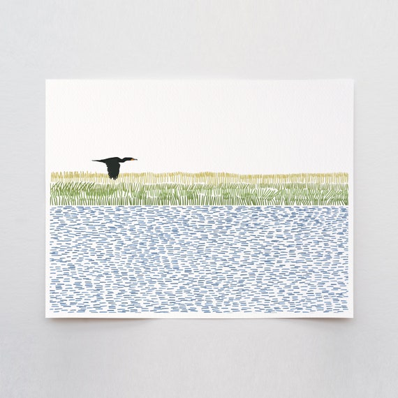 Cormorant over Wetlands Art Print - Signed and Printed by Jorey Hurley - Unframed or Framed - 210801