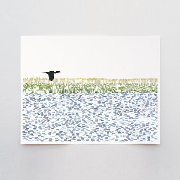 Cormorant in Wetlands Art Print Signed by Jorey Hurley