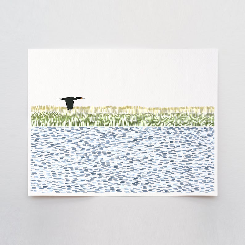 Cormorant over Wetlands Art Print Signed and Printed by Jorey Hurley Unframed or Framed 210801 image 1