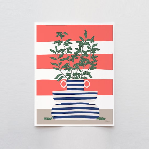 Branches in Striped Vase Art Print - Signed and Printed by Jorey Hurley - Unframed or Framed - 210420