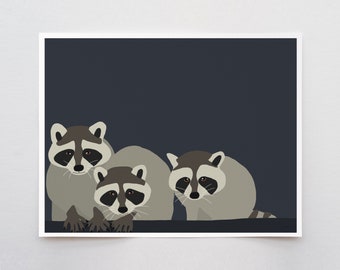 Raccoon Family Art Print - Signed and Printed by Jorey Hurley - Unframed or Framed - 150723