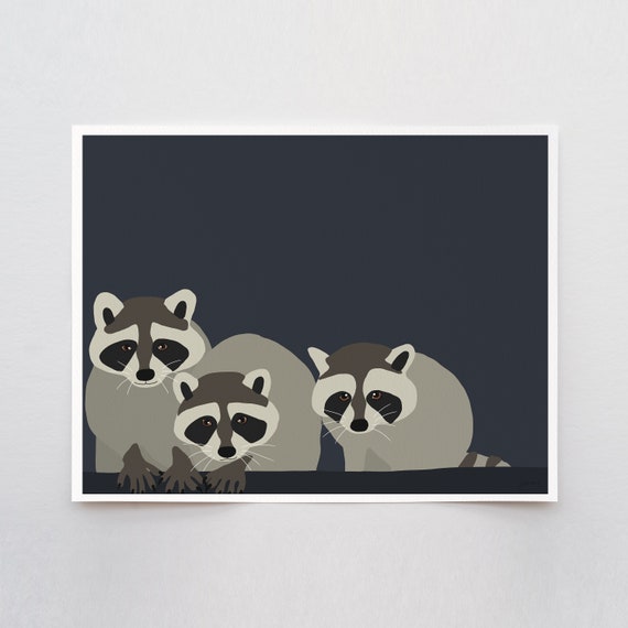 Raccoon Family Art Print - Signed and Printed by Jorey Hurley - Unframed or Framed - 150723