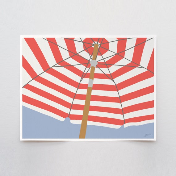 Coral Umbrella Art Print - Signed and Printed by Jorey Hurley - Unframed or Framed - 240714