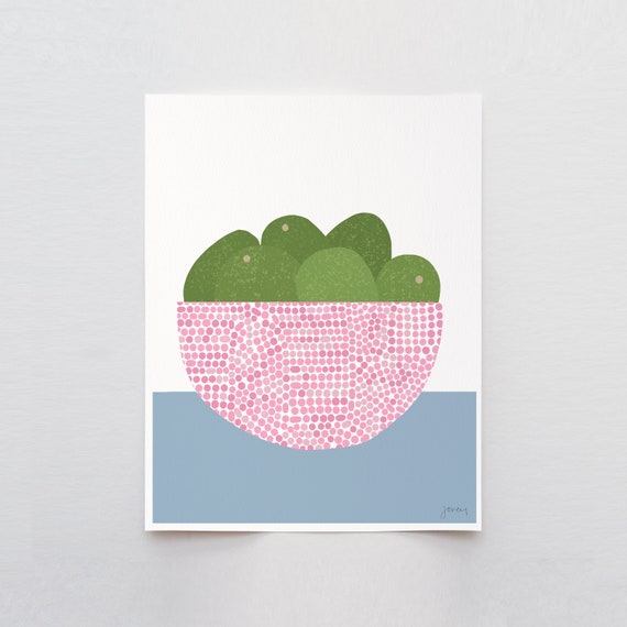 Bowl of Avocados Art Print - Signed and Printed by Jorey Hurley - Unframed or Framed - 230318