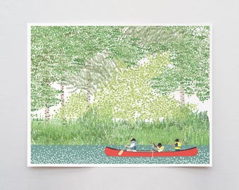 Canoeing Kids Art Print - Signed by Jorey Hurley - 210708