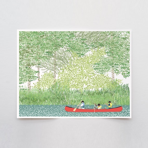 Canoeing Kids Art Print - Signed and Printed by Jorey Hurley - Unframed or Framed - 210708
