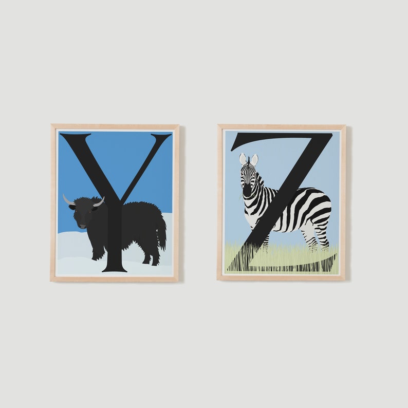 animal alphabet print individual letters a to z available etsy