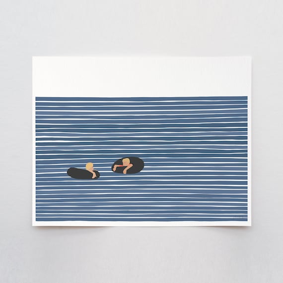 Boys in Inner Tubes Art Print - Signed and Printed by Jorey Hurley - Unframed or Framed - 220917