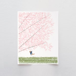 Cherry Blossom Tree with Girl Swinging Art Print - Signed and Printed by Jorey Hurley - Unframed or Framed - 230416