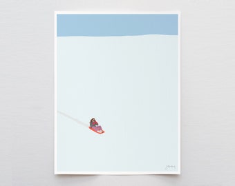 Girl Tobogganing Art Print - Signed and Printed by Jorey Hurley - Unframed or Framed - 211225