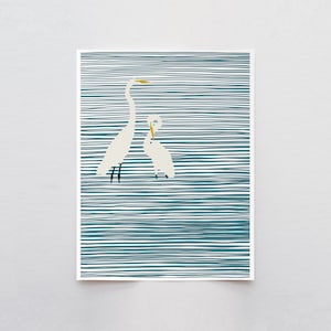 Striped Water with Egrets Art Print - Signed and Printed by Jorey Hurley - Unframed or Framed - 141106