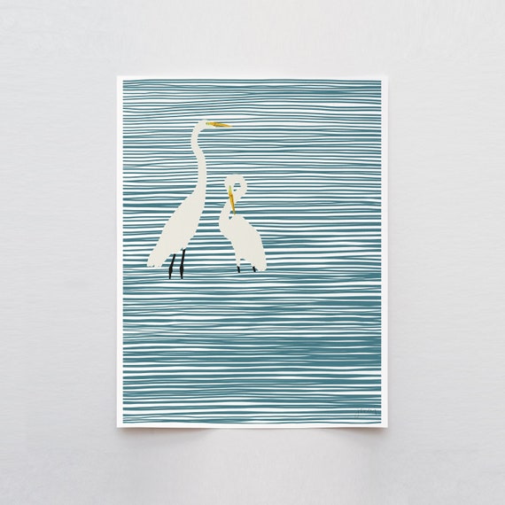 Striped Water with Egrets Art Print - Signed and Printed by Jorey Hurley - Unframed or Framed - 141106
