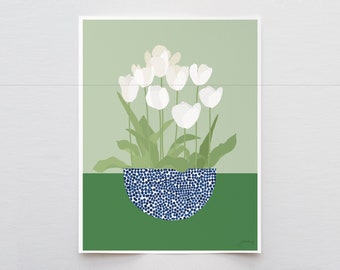 White Tulips Art Print - Signed and Printed by Jorey Hurley - Unframed or Framed - 240512