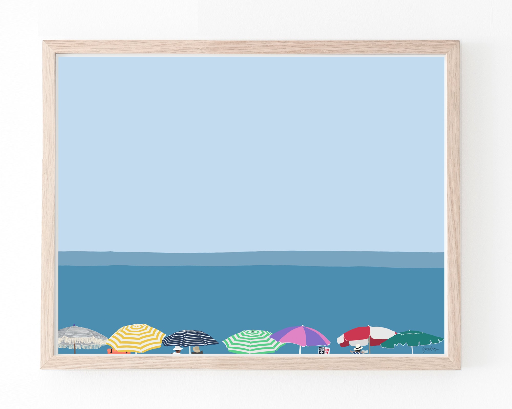 Beach Umbrellas Art Print. Signed. Available Framed or Unframed. 210603.