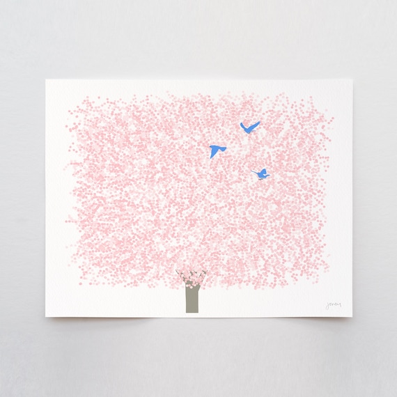 Cherry Blossoms Landscape Art Print- Signed and Printed by Jorey Hurley - Unframed or Framed - 250328