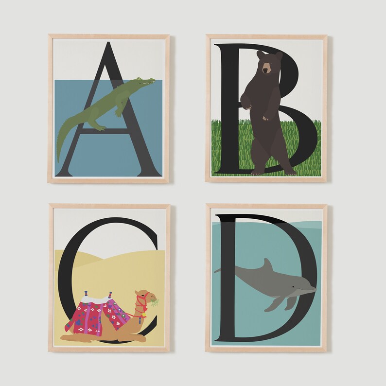 animal alphabet print individual letters a to z available etsy