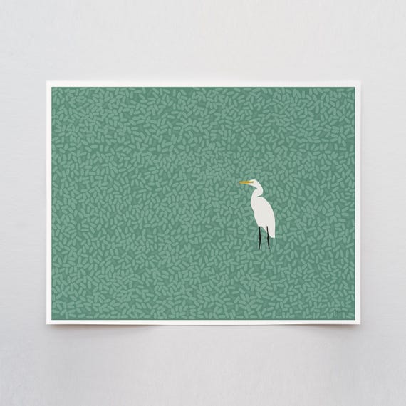 Egret in Peaceful Water Art Print - Signed and Printed by Jorey Hurley - Unframed or Framed - 250611
