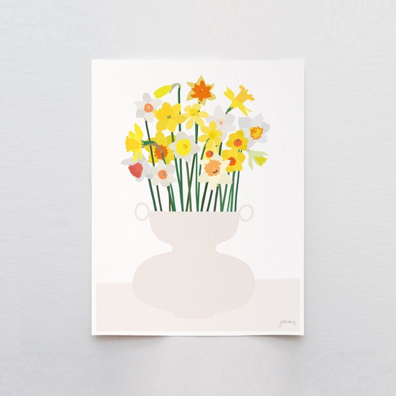 Abstract Vase of Daffodils Art Print - Signed and Printed by Jorey Hurley - Unframed or Framed - 200816