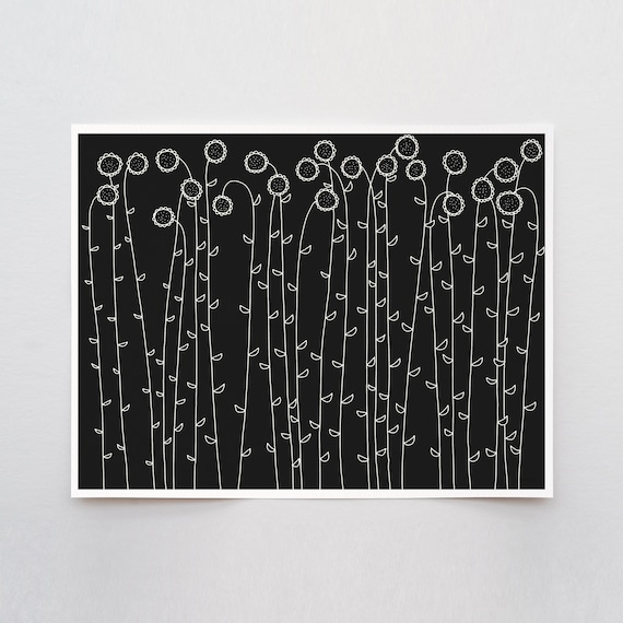 Daisies White Line Art Print - Printed and Signed by the Artist - Framed or Unframed - Floral Wall Art - 151027