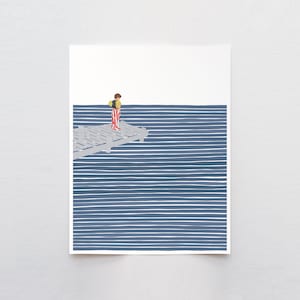 Boy on Dock Art Print - Signed by Jorey Hurley - Lake Artwork - 221011