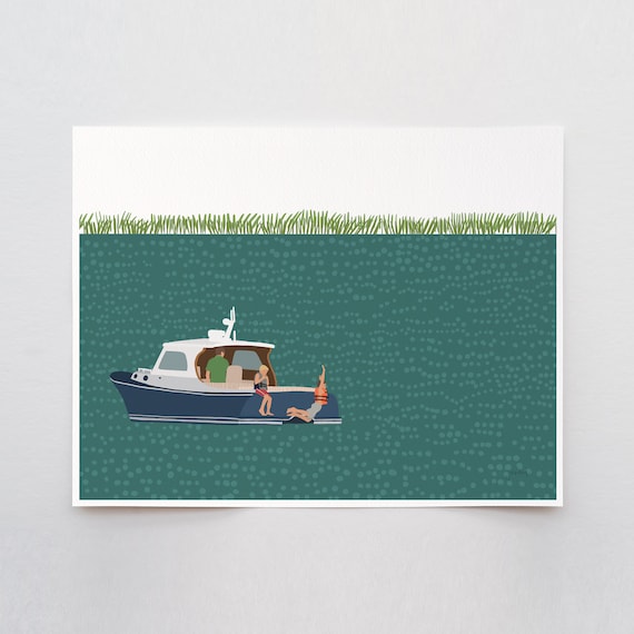 Jump off a Boat Art Print - Signed and Printed by Jorey Hurley - Unframed or Framed - 211029
