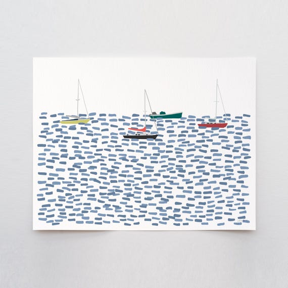 Moored Sailboats Landscape Art Print - Signed and Printed by Jorey Hurley - Unframed or Framed - 250803