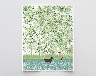 Boy and Dog River Art Print – Signed by Jorey Hurley - 210626