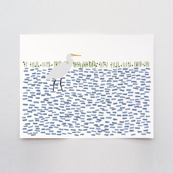 Egret in Shallow Water Art Print - Signed and Printed by Jorey Hurley - Unframed or Framed - 250416