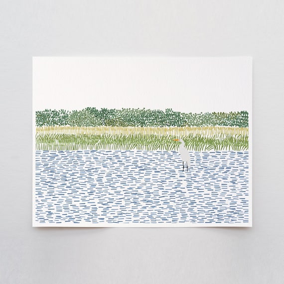 Egret in Wetlands Art Print - Signed by Jorey Hurley - 210806