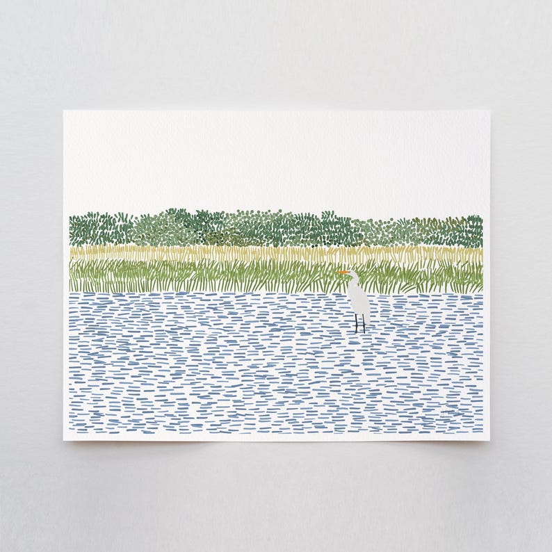 Egret in Wetlands Art Print - Signed by Jorey Hurley - 210806 afbeelding 1